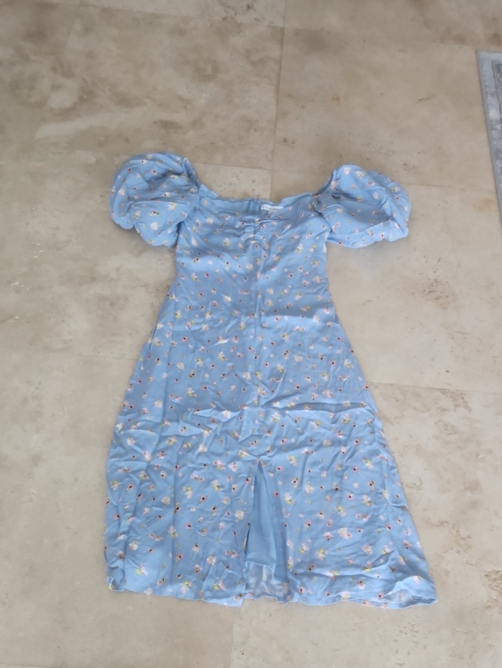 And Now This Light Blue Puff Sleeve Floral Dress